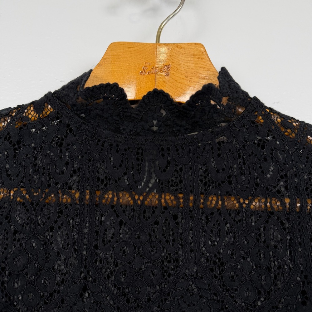 Adiva Womens L Black Lace Top Bell Sleeve High Neck Romantic Goth Blouse - Picture 2 of 14